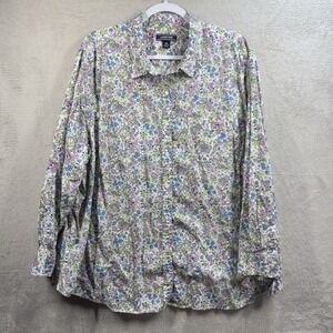 Lands' End Linen Blend Button Front Blouse Plus Sz 3X Ditsy Floral